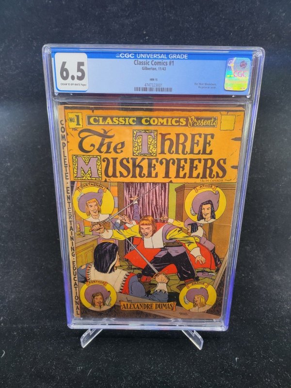 Classic Comics #1 (1943), CGC 6.5 graded comic book, Universal Blue label — front cover in its holder