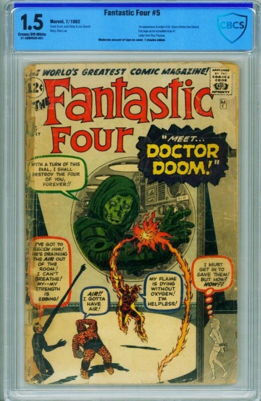 Fantastic Four #5 (Marvel Comics, 1964), CBCS 1.5 graded comic book, Universal Blue label — front cover in its holder