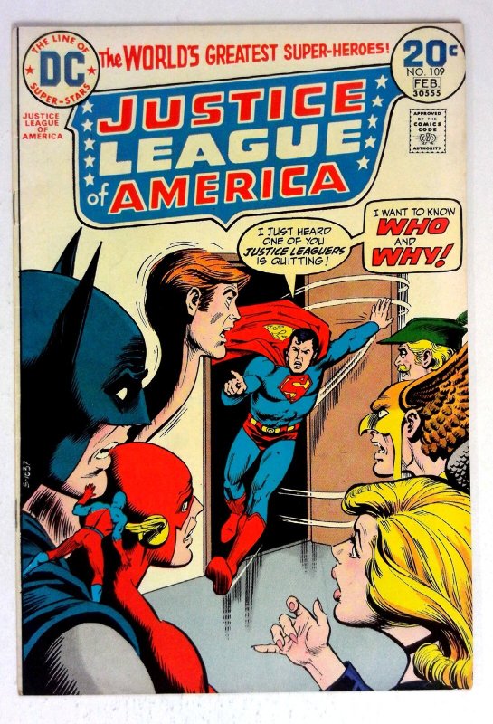 Justice League of America #109 (DC Comics, 1974), raw comic book in VF condition — front cover