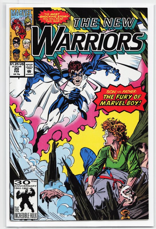 The New Warriors #20 (Marvel Comics, 1992), raw, ungraded comic book — front cover