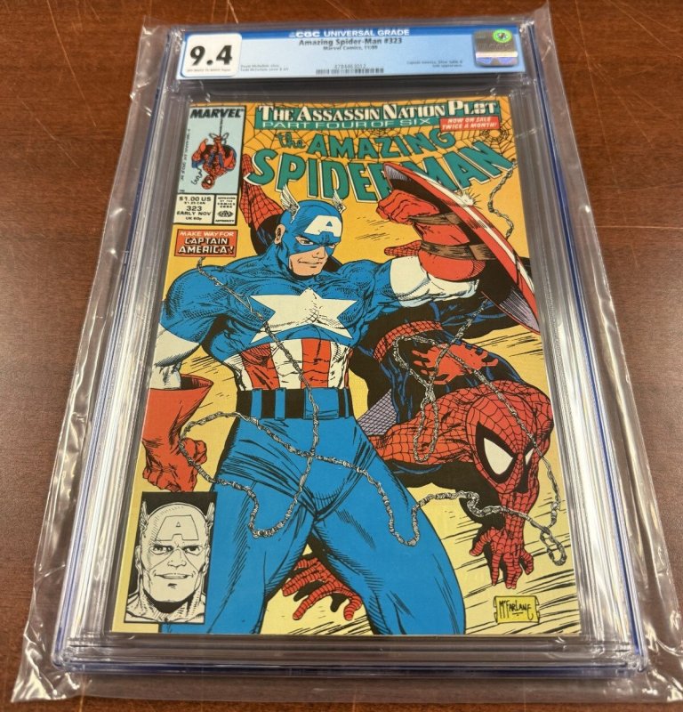 Amazing Spider-Man #323 (Marvel Comics), CGC 9.4 graded comic book, Universal Blue label — front cover in its holder