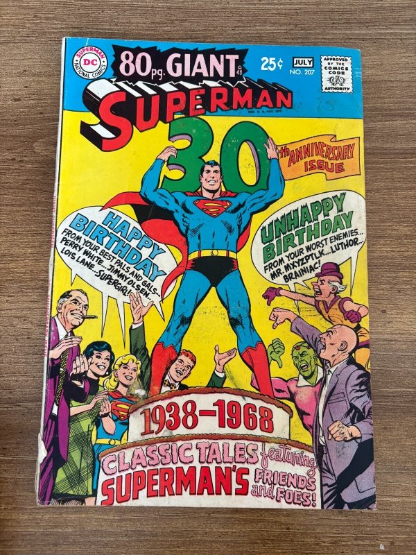 Superman #207 (DC Comics), raw comic book in FN condition — front cover