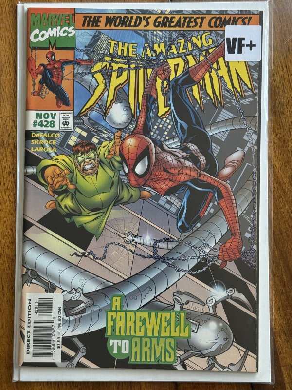 The Amazing Spider-Man #428 (Marvel Comics, 1997), raw comic book in VF+ 8.5 condition — front cover