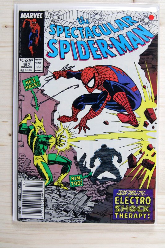 The Spectacular Spider-Man #157 (Marvel Comics, 1989), raw comic book in VF/NM 9.0 condition — front cover