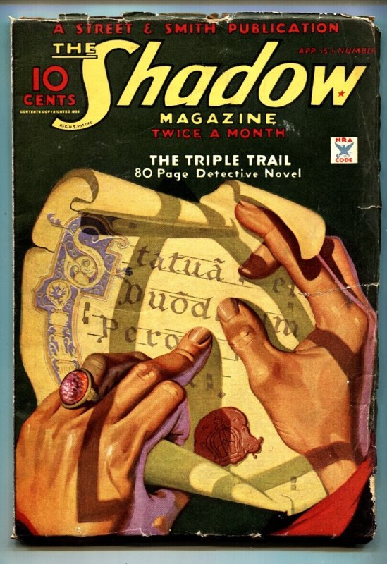 Pulp: Shadow 1935 Apr 15-Great Cover - Street AND Smith-Rare Pulp vg- (1935), raw, ungraded comic book — front cover