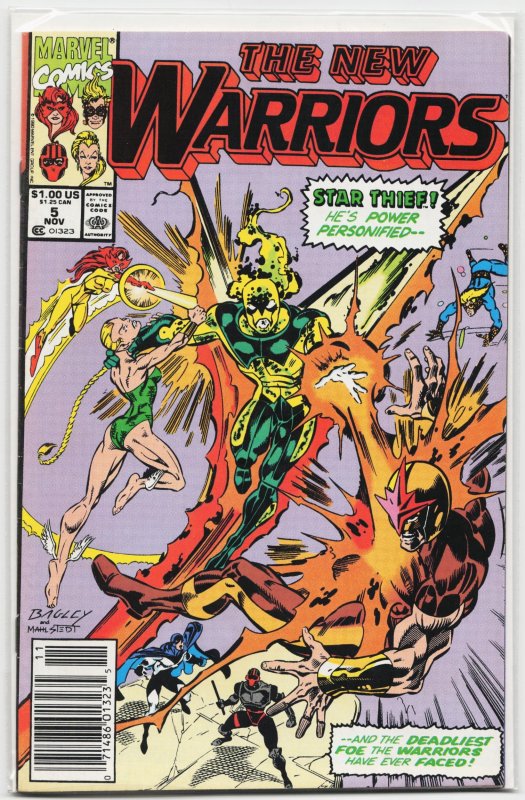 The New Warriors #5 (Marvel Comics, 1990), raw, ungraded comic book — front cover