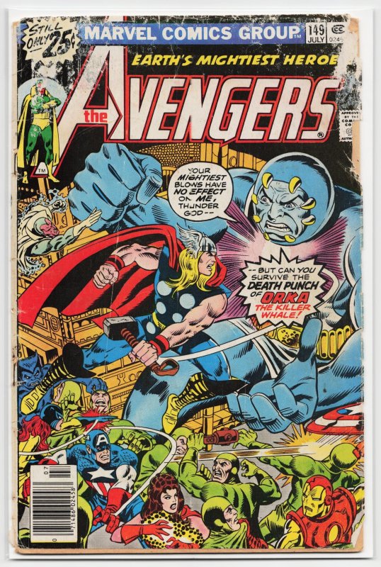 The Avengers #149 (Marvel Comics, 1976), raw, ungraded comic book — front cover