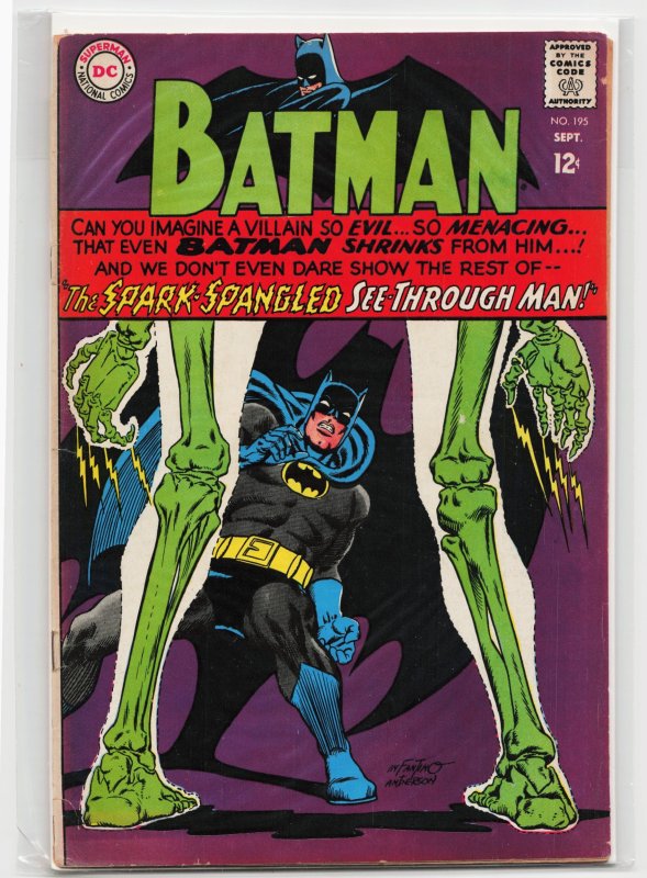 Batman #195 (DC Comics, 1967), raw, ungraded comic book — front cover