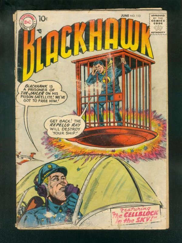 Blackhawk Comics #113 (DC Comics, 1957), raw comic book in FR condition — front cover