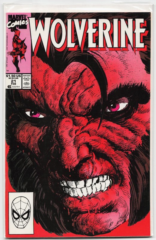 Wolverine #21 (Marvel Comics, 1990), raw, ungraded comic book — front cover