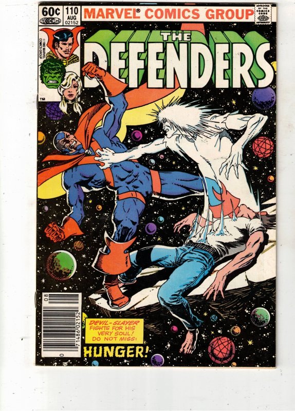 The Defenders #110 (Marvel Comics, 1982), raw comic book in VF condition — front cover