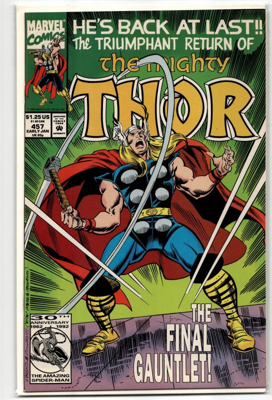The Mighty Thor #457 (Marvel Comics, 1993), raw, ungraded comic book — front cover