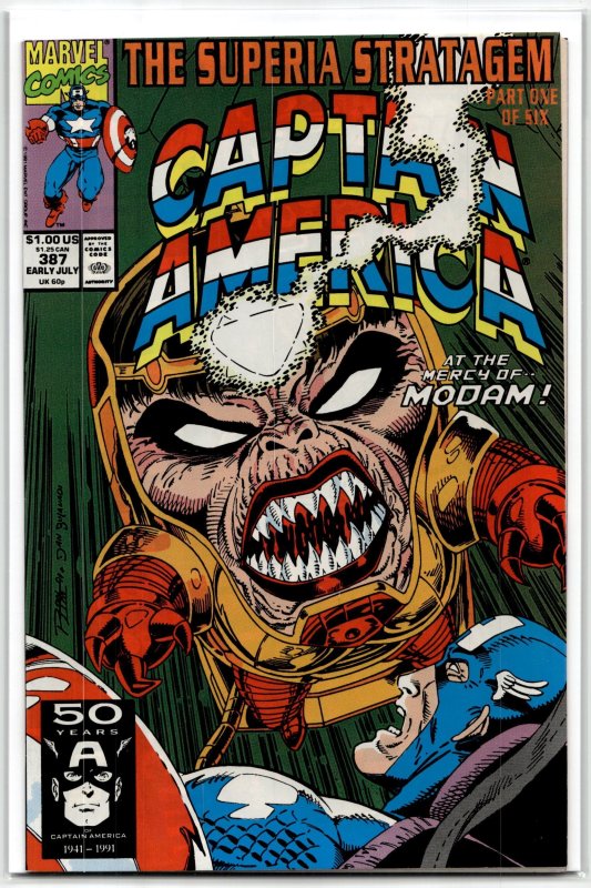 Captain America #387 (Marvel Comics, 1991), raw, ungraded comic book — front cover