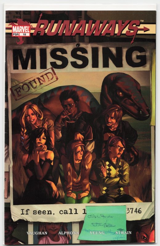 Runaways #18 (Marvel Comics, 2004), raw, ungraded comic book — front cover