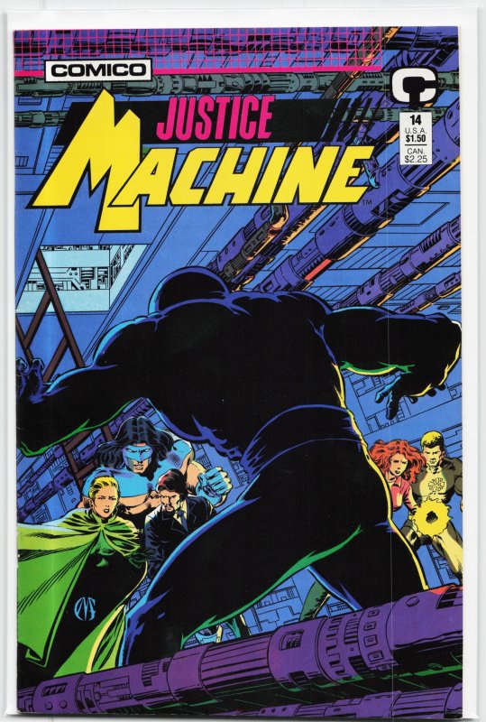 Justice Machine #14 (1988), raw, ungraded comic book — front cover