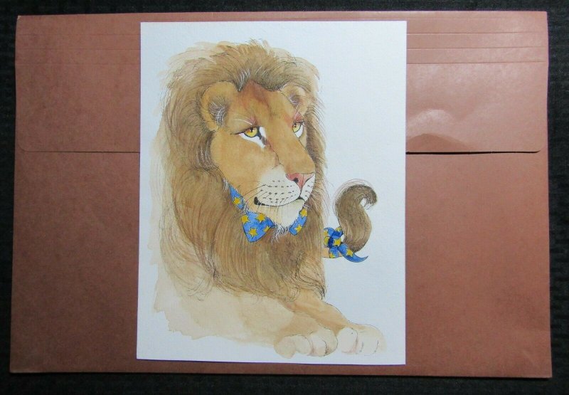 Fathers DAY Watercolor Lion with Blue Bow Tie 9x11.5" Greeting Card Art, raw, ungraded comic book — front cover