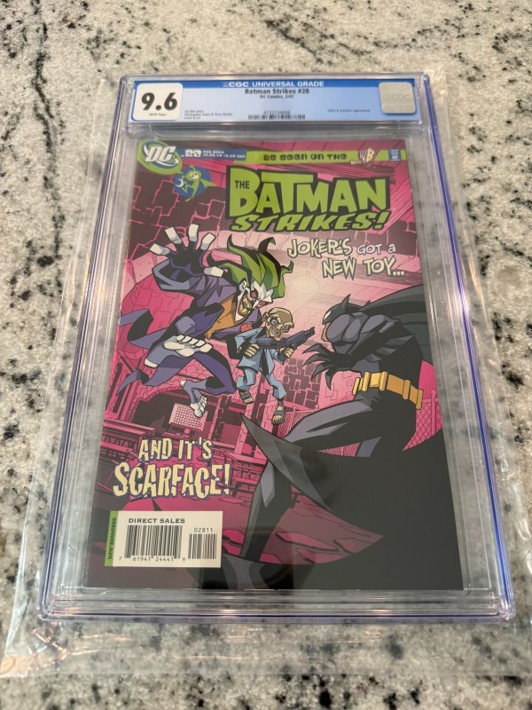 The Batman Strikes #28 (DC Comics), CGC 9.6 graded comic book, Universal Blue label — front cover in its holder
