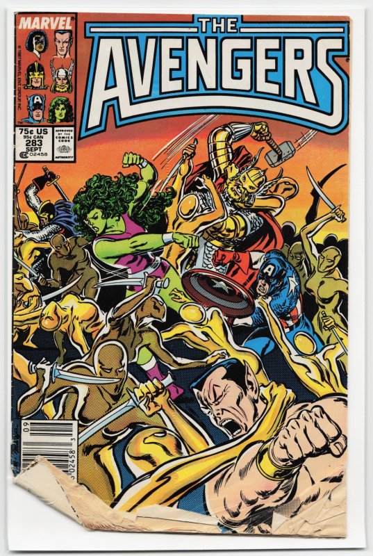 The Avengers #283 (Marvel Comics, 1987), raw, ungraded comic book — front cover