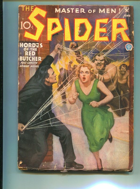 The Spider Pulp June 1935- Horrors of the Red Butcher -VG- (Popular Publications, 1935), raw comic book in VG- condition — front cover