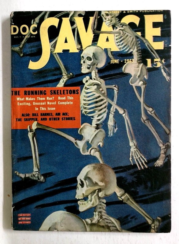 Doc Savage June 1943 "The Running Skeltons" by Kenneth Robeson - the Skipper (1943), raw, ungraded comic book — front cover
