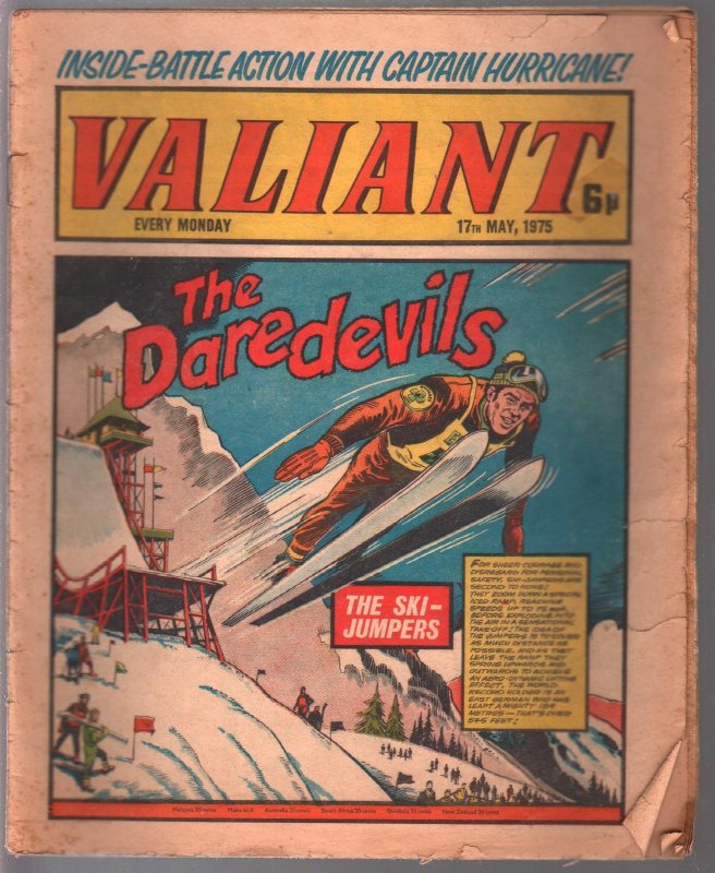 Valiant 5/12/1975-IPC-Daredevil-Capt Hurricane-Adam Eterno-U.K. Pub-G, raw, ungraded comic book — front cover