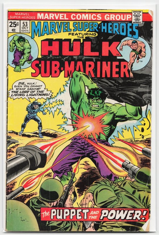 Marvel Super-Heroes #53 (Marvel Comics, 1975), raw, ungraded comic book — front cover