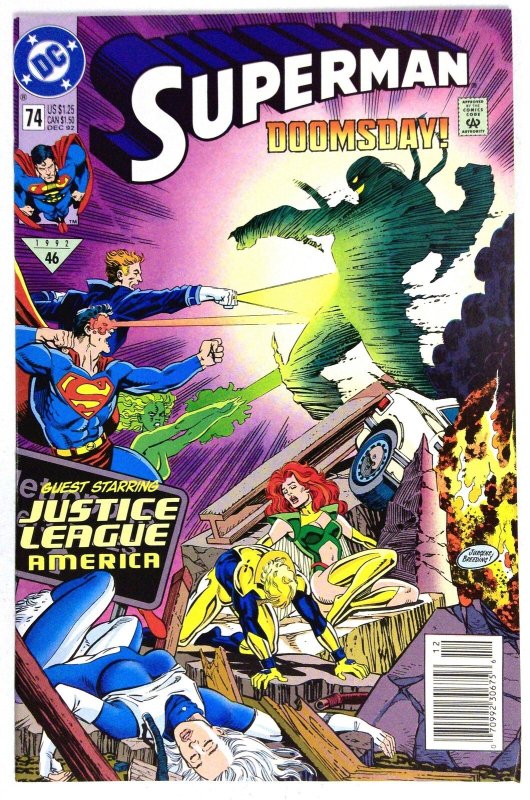 Superman #74 (DC Comics, 1992), raw comic book in VF/NM condition — front cover