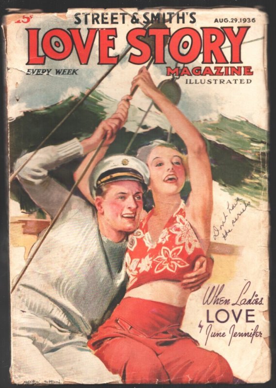 Love Story 8/23/1936-sea Cover by Modest Stein-When Ladies Love-June Jennifer, raw, ungraded comic book — front cover