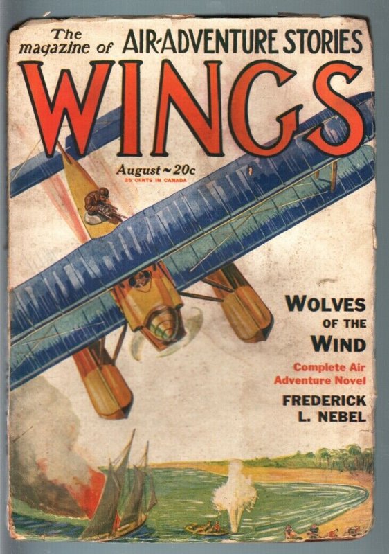 Wings Aug 1928 #8, raw comic book in VG condition — front cover