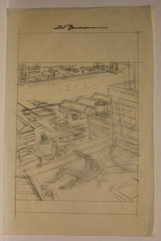 Spider-Man Splash Prelim - Spidey on Rooftop - Signed art by Sal Buscema, raw, ungraded comic book — front cover