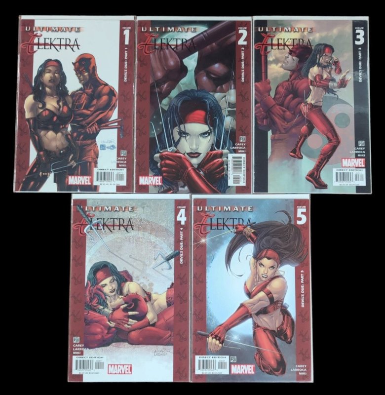 Ultimate Elektra #1-5 Complete Run Lot 1st Appearance Bullseye 2004 Marvel VF (Marvel Comics, 2004), raw comic book in VF condition — front cover
