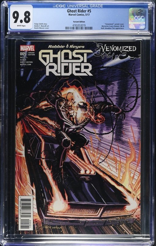 Ghost Rider #5 (Marvel Comics, 2017), CGC 9.8 graded comic book, Universal Blue label — front cover in its holder