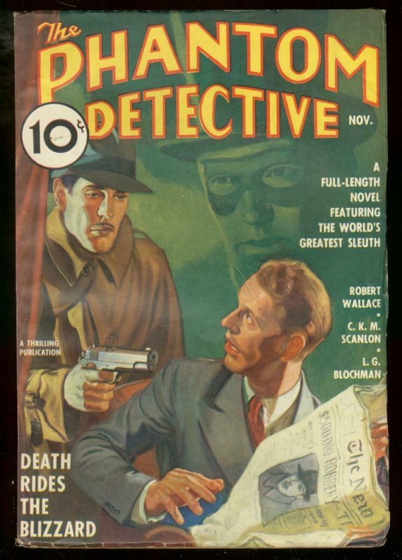 Phantom Detective Nov 1936 Death Rides the Blizzard FN (1936), raw comic book in FN condition — front cover