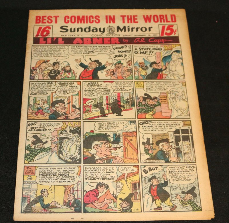 1951 Sunday Mirror Weekly Comic Section November 18th (VF) Superman Action (1951), raw comic book in VF condition — front cover