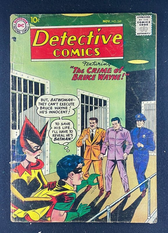 Detective Comics #249 (DC Comics, 1937), raw comic book in GD+ 2.5 condition — front cover
