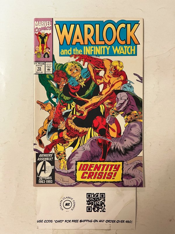 Warlock and the Infinity Watch #15 (Marvel Comics), raw comic book in NM condition — front cover