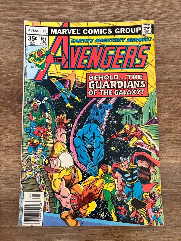 Avengers #167 (Marvel Comics), raw comic book in FN condition — front cover