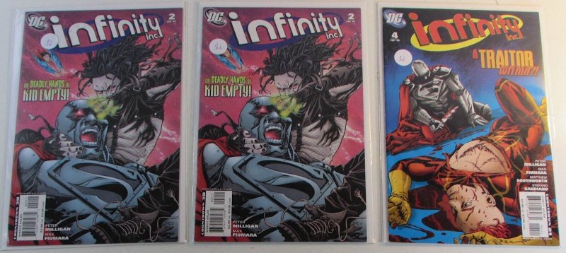 2007 Infinity Inc. Lot of 3 #2 x2, 4 DC Comics 2nd Series 1st Print Comic Books (DC Comics, 2007), raw, ungraded comic book — front cover