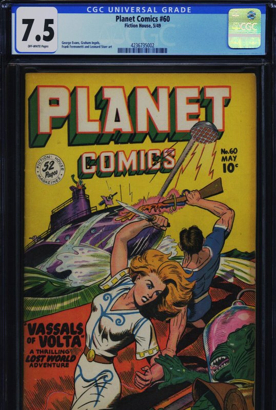 Planet Comics #60 (Fiction House), CGC 7.5 graded comic book, Universal Blue label — front cover in its holder