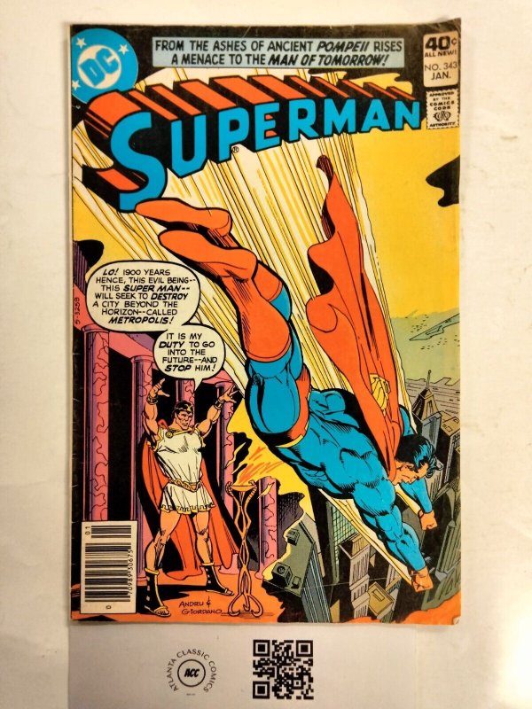 Superman #343 (DC Comics, 1980), raw comic book in VG/FN condition — front cover