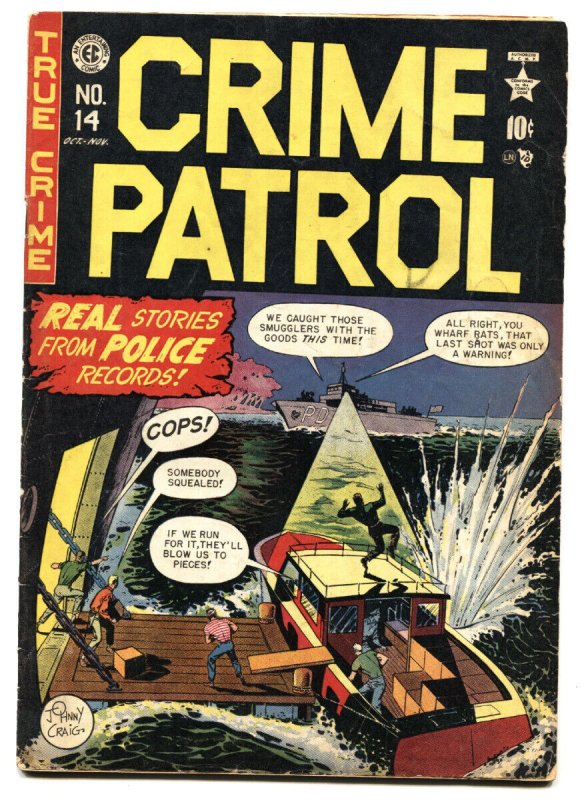 Crime Patrol #14 (1949), raw comic book in VG- condition — front cover