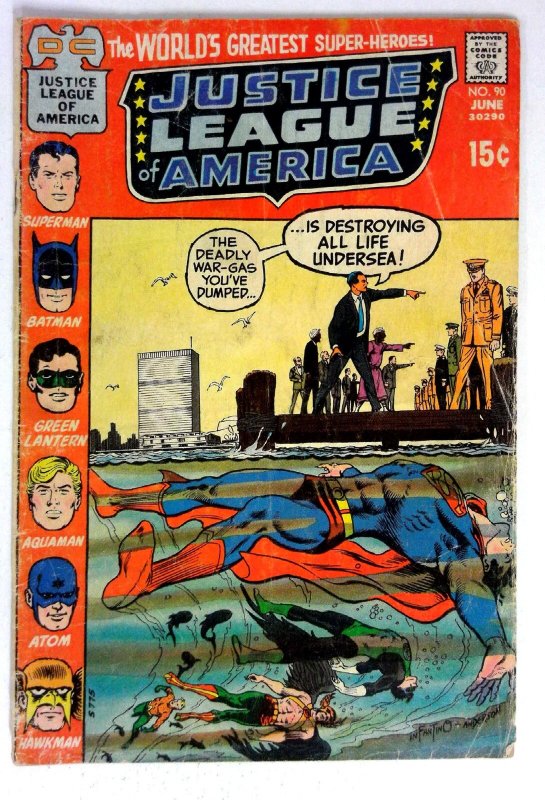 Justice League of America #90 (DC Comics, 1971), raw comic book in VG condition — front cover