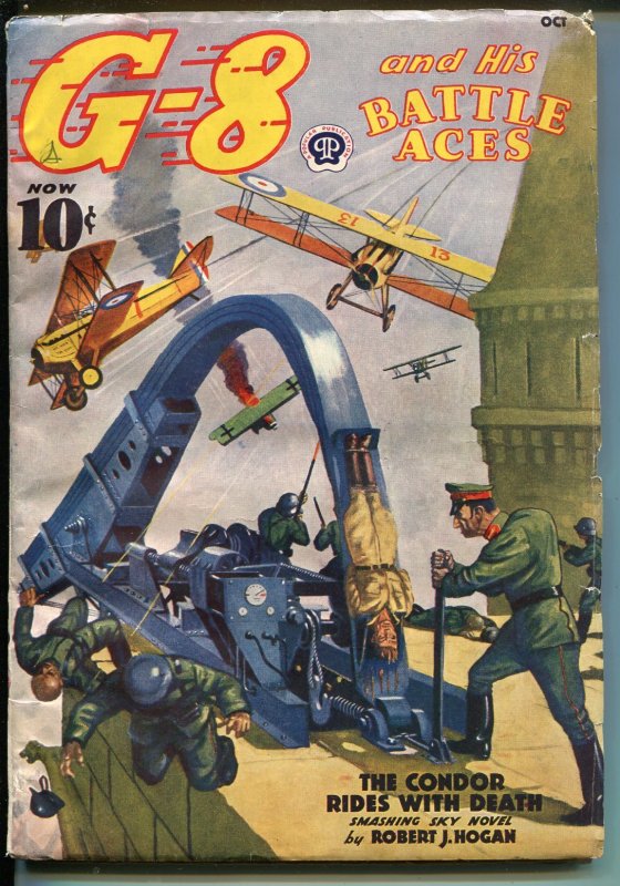 Pulp: G-8 and His Battle Aces 10/1938- Condor Rides -FN, raw comic book in FN condition — front cover