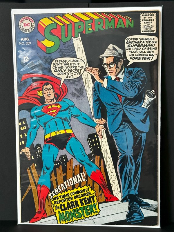 Superman #209 (DC Comics, 1968), raw, ungraded comic book — front cover