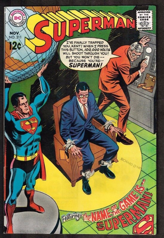 Superman #211 (DC Comics, 1968), raw comic book in 8.0 condition — front cover