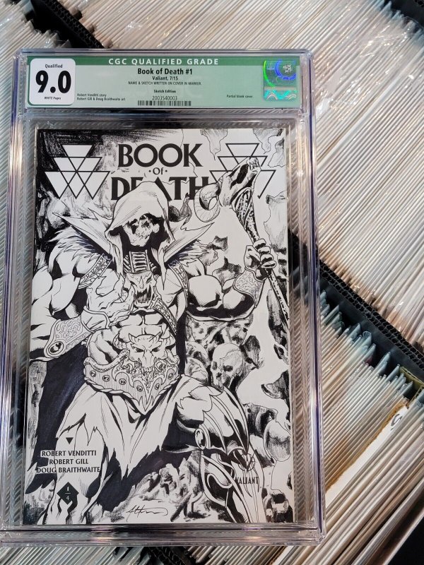 Book of Death #1, CGC 9.0 graded comic book, Universal Blue label — front cover in its holder