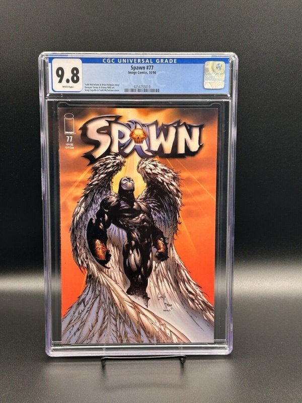 Spawn #77 (Image Comics, 1998), CGC 9.8 graded comic book, Universal Blue label — front cover in its holder
