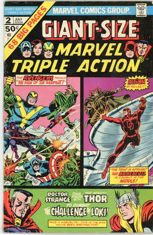 Giant Size Marvel Triple Action #2 (1975), raw comic book in FN condition — front cover