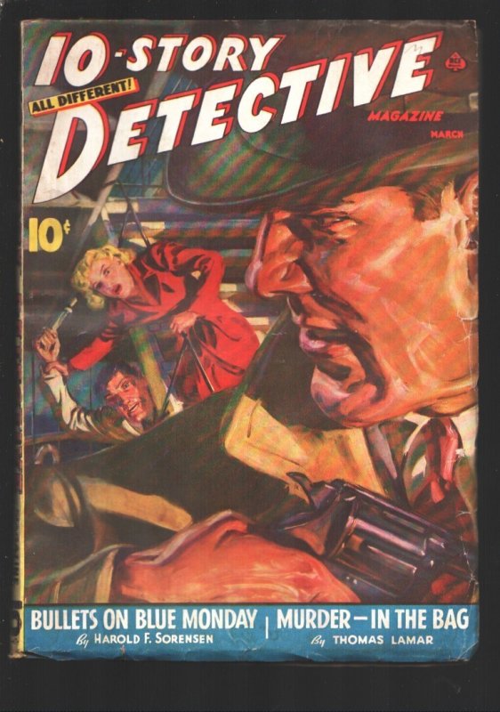 10-Story Detective 3/1941-Norman Saunders Gunman & Good Girl Art Cover-Women's p, raw, ungraded comic book — front cover