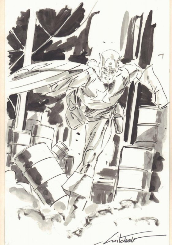 Captain America Commission - Signed art by Mitchell Breitwieser, raw, ungraded comic book — front cover